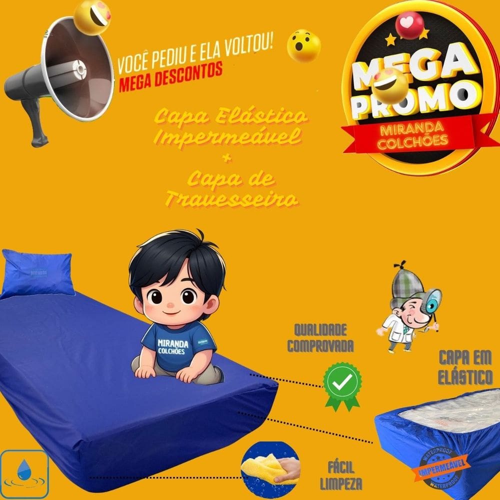 Kit Capa Protetora Impermeável Hospitalar P/ Colchão Lençol Elástico 88x188x20cm + Capa de Travesseiro
