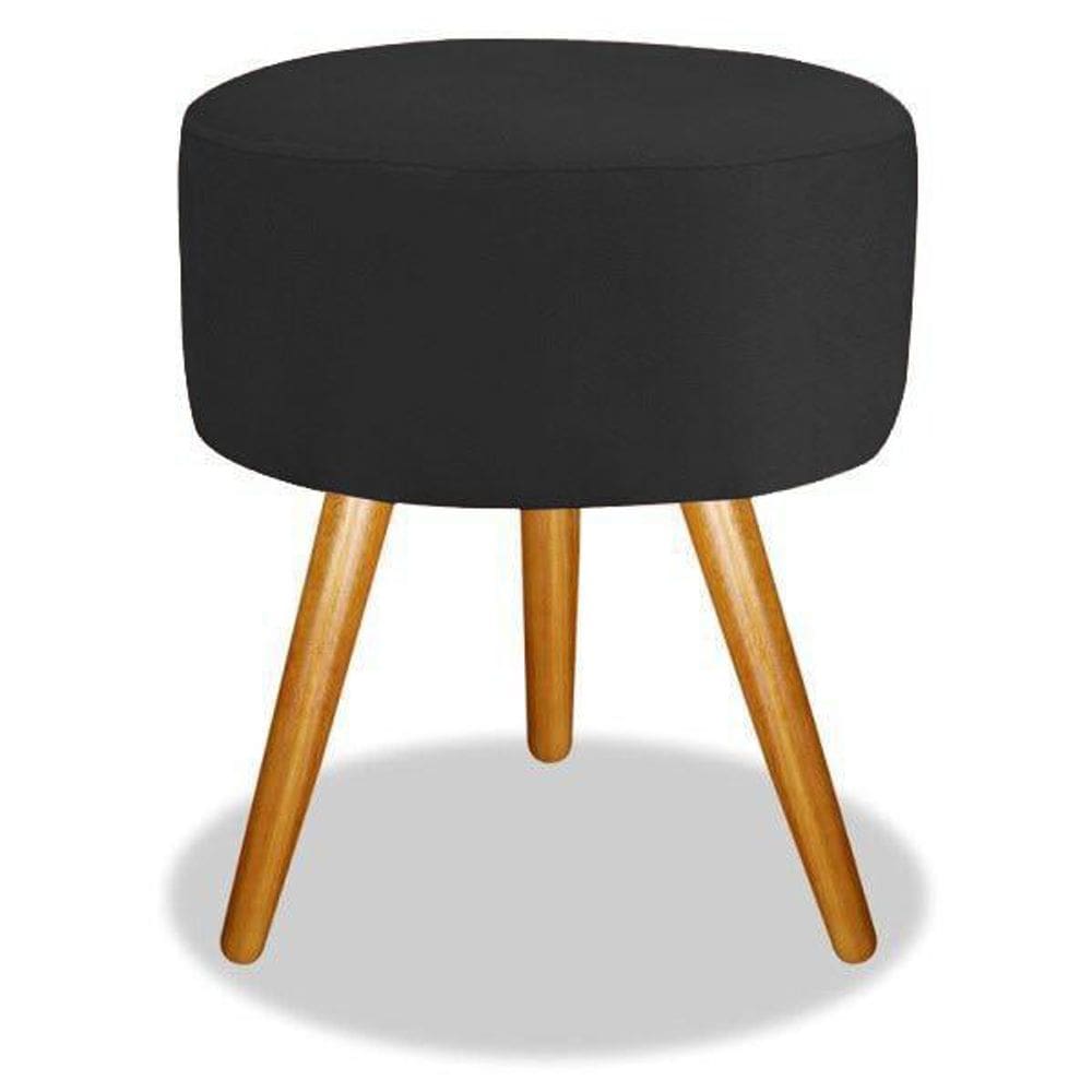 Puff Para Decoração Sala De Estar Redondo Preto 50 cm Altura