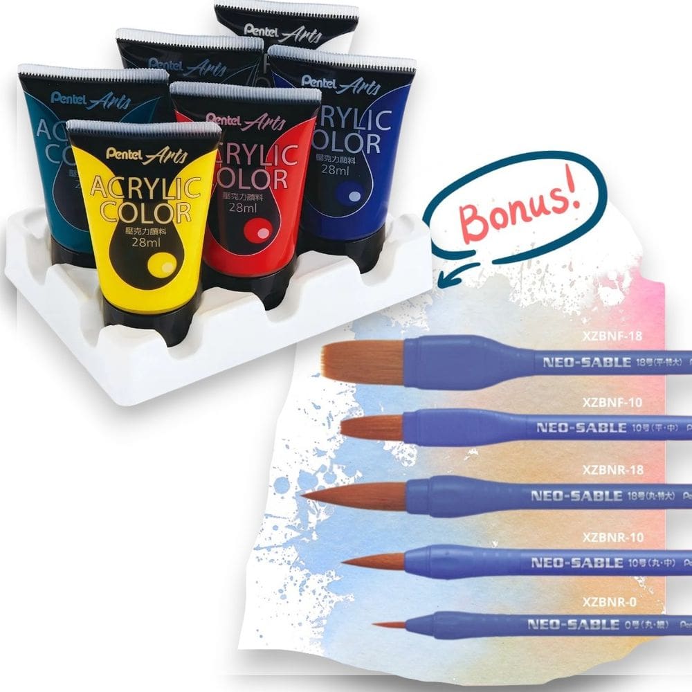 kIT Tinta Acrílica Pentel Acrylic Colour Pincel Neo sABLE
