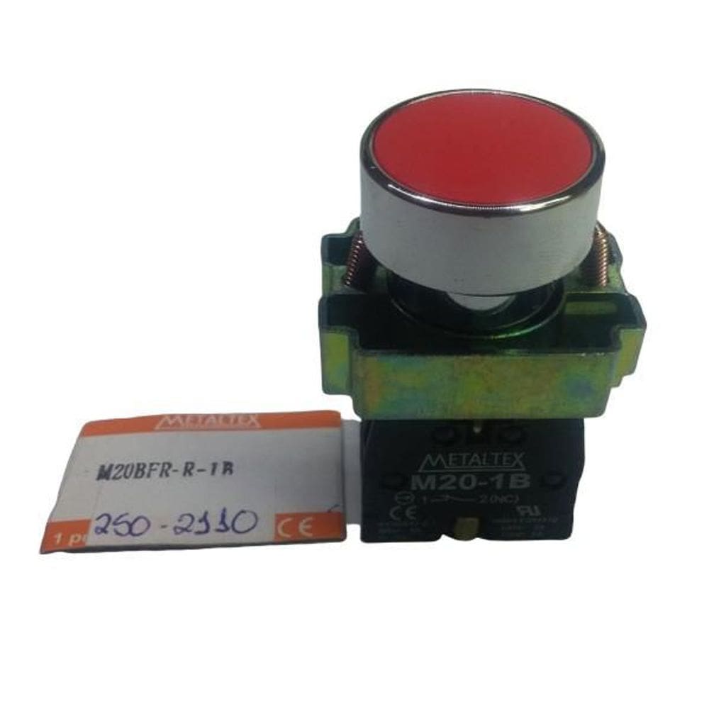 Pulsador Metálico Vermelho 22mm Metaltex M20AFR-R