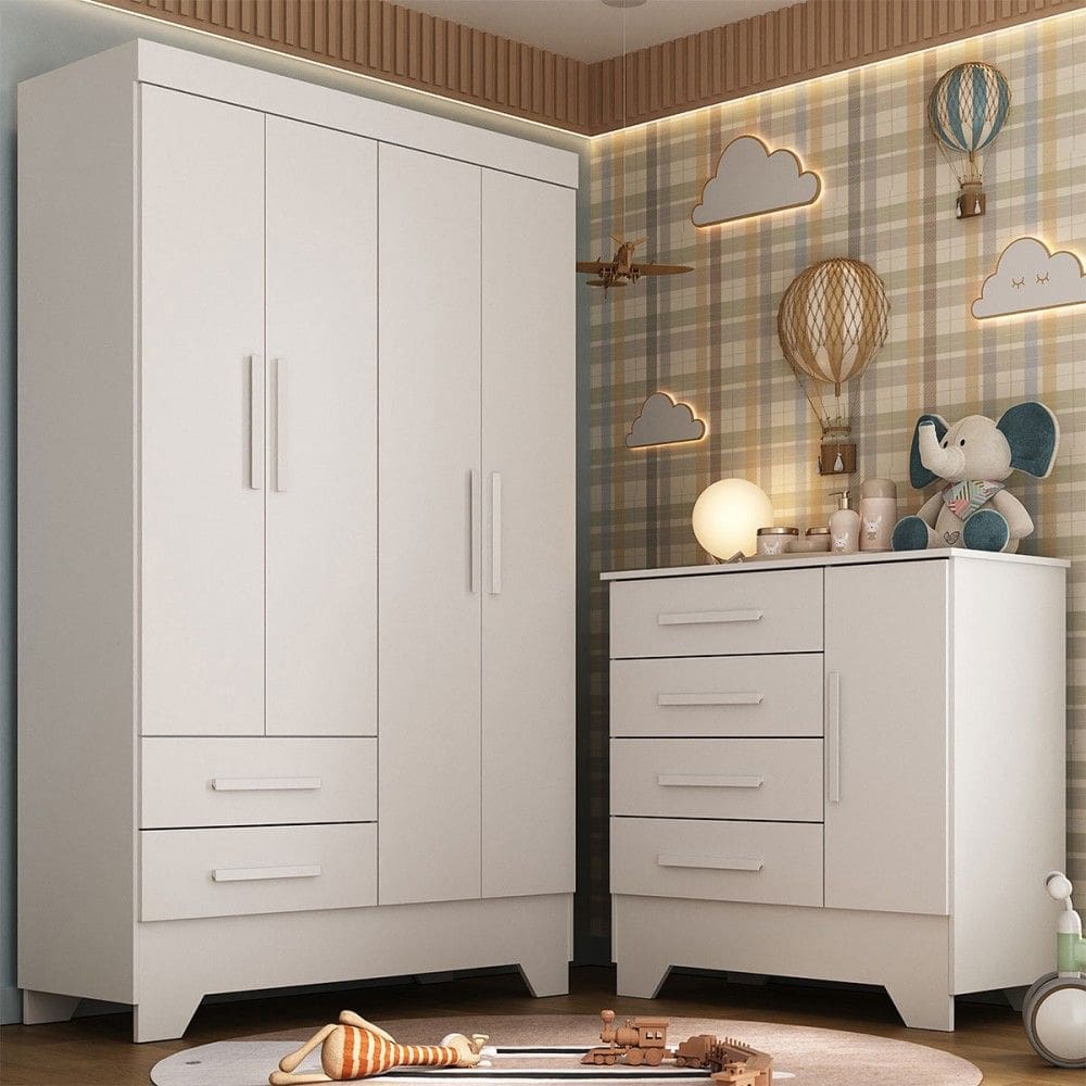 Quarto Infantil Completo Soninho 5 Portas 6 Gavetas Branco - Panorama Móveis