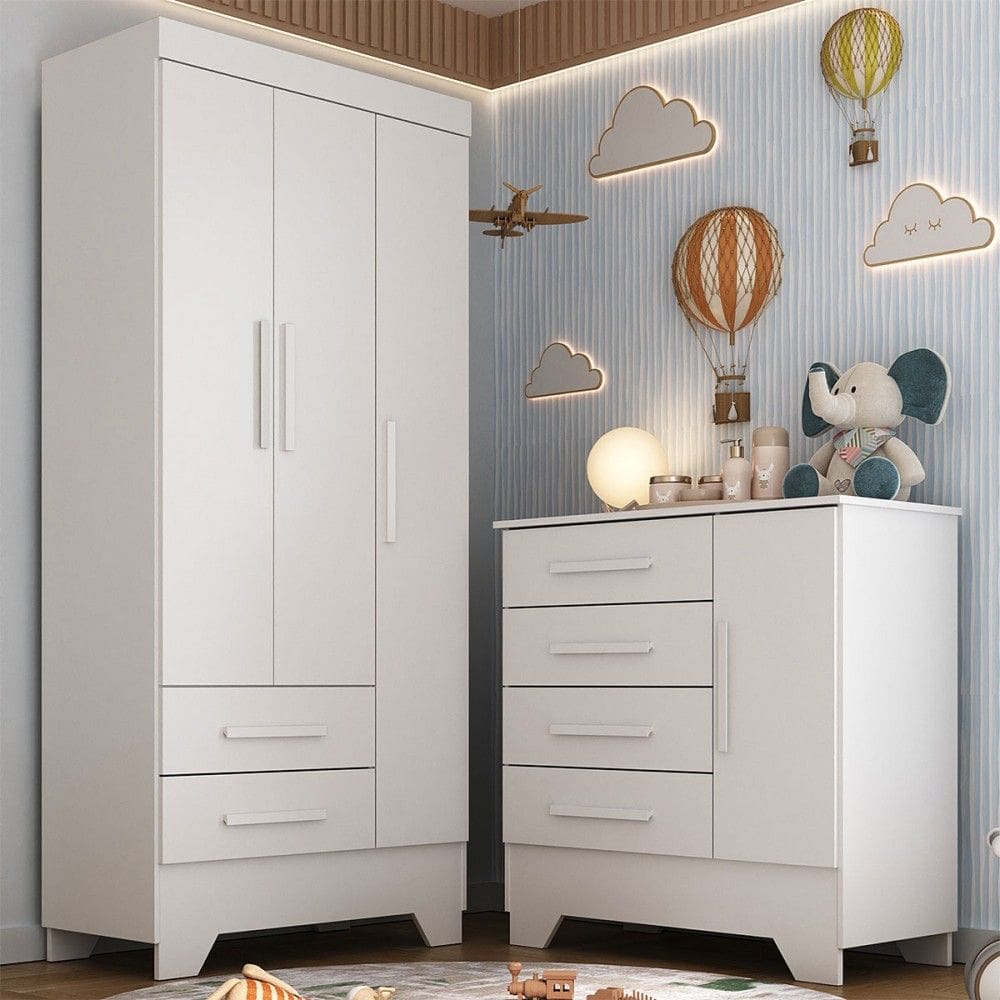 Quarto Infantil Completo Soninho 4 Portas 6 Gavetas Branco - Panorama Móveis