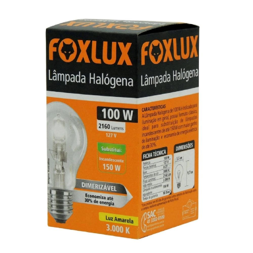 Lampada Halogena Classica 100W 127V Foxlux