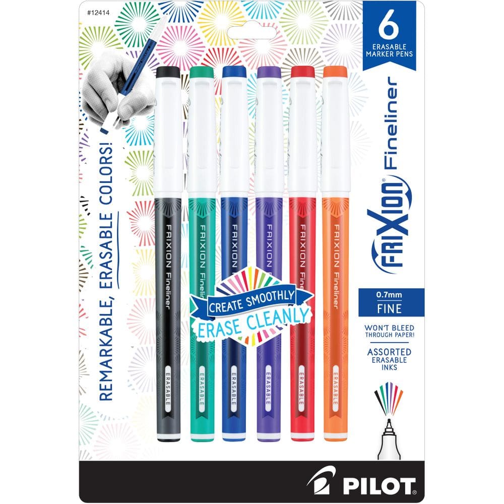 Canetas marcadoras PILOT FriXion Fineliner apagáveis de 0,7 mm, pacote com 6