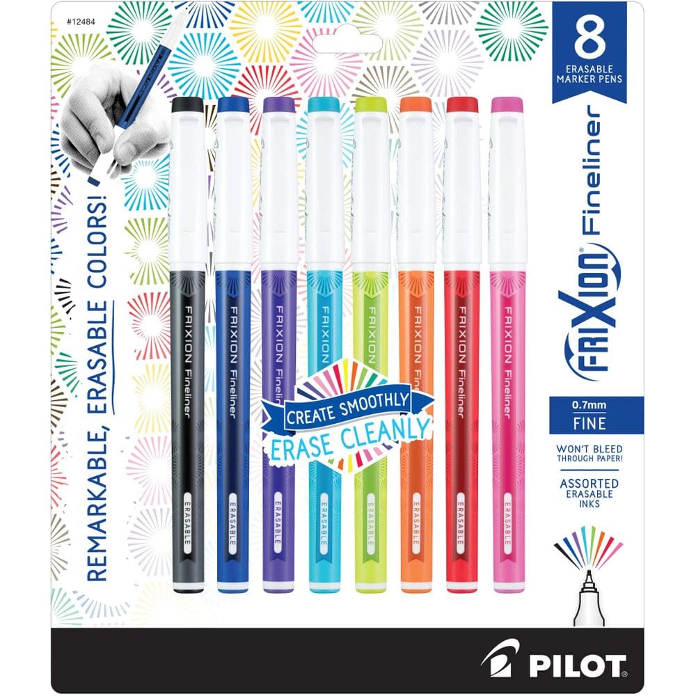 Canetas marcadoras Pilot FriXion Fineliner apagáveis de 0,7 mm, pacote com 8