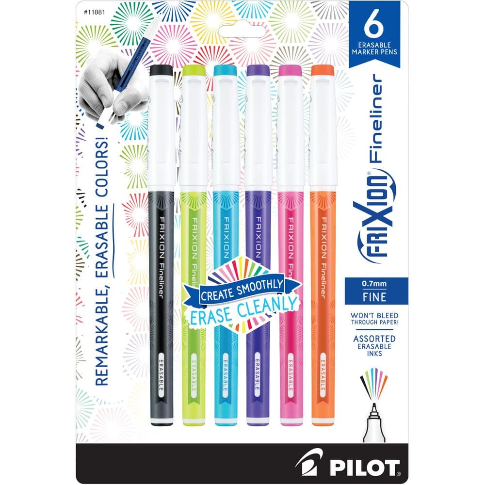 Canetas marcadoras PILOT FriXion Fineliner apagáveis de 0,7 mm, pacote com 6
