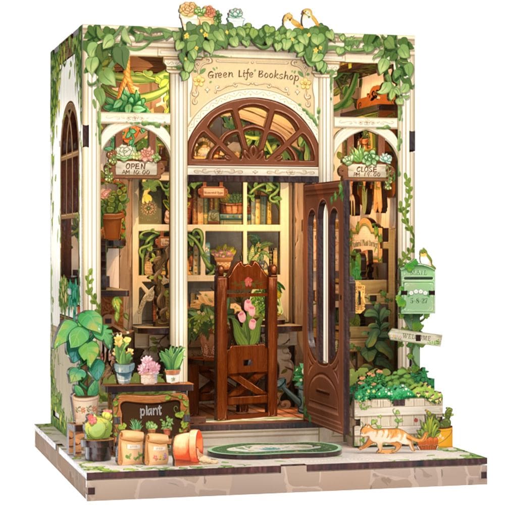 Kit de casa de bonecas DIY Miniature House CUTEBEE Book Nook Green