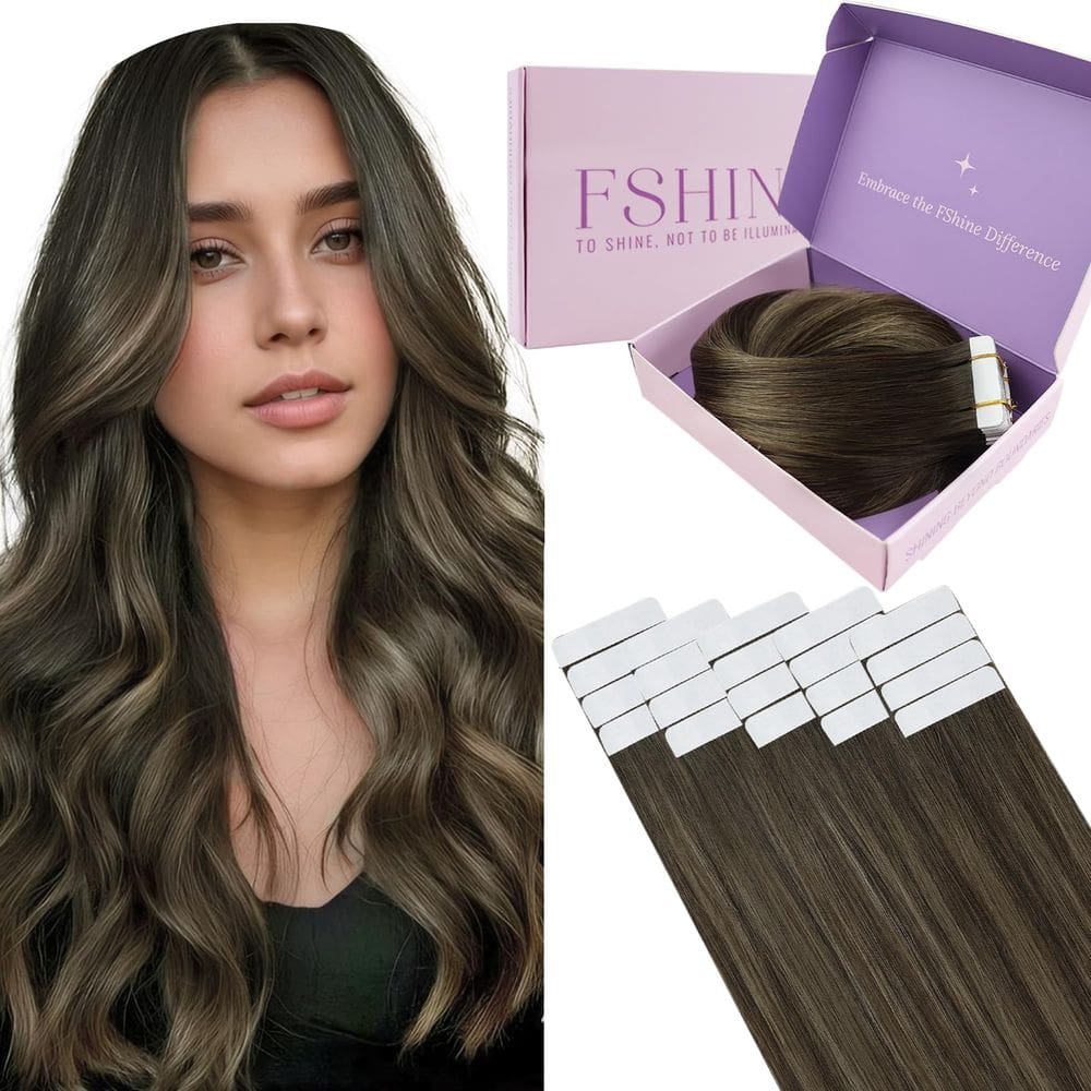 Extensões de cabelo Fshine Tape em cabelo humano 55 cm Brown Balayage