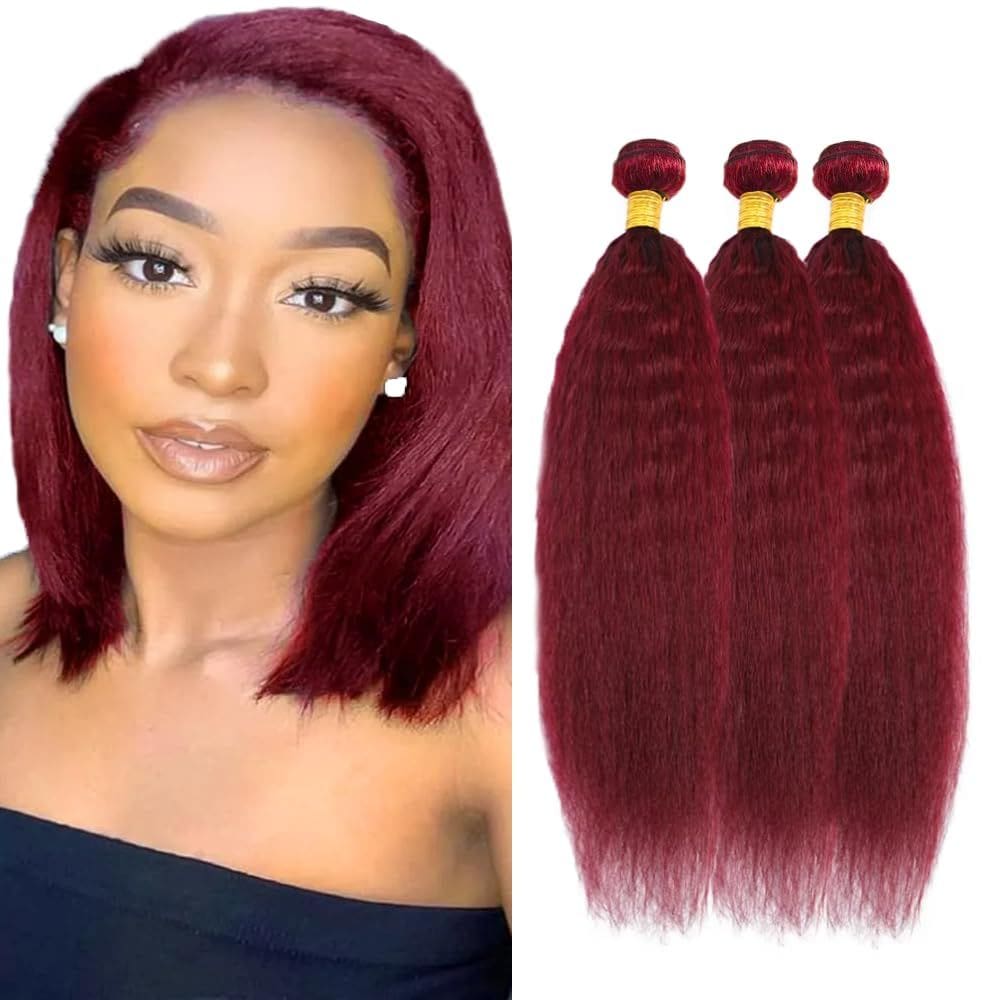 Pacotes de cabelo LadrxADR Burgundy Kinky Straight 30cm 3x100g