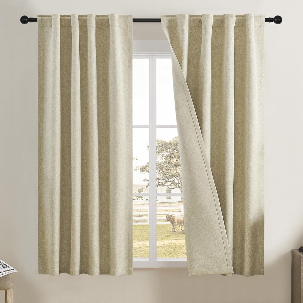 Cortinas DUALIFE 100% Blackout 34x54cm, textura de linho, 2 painéis