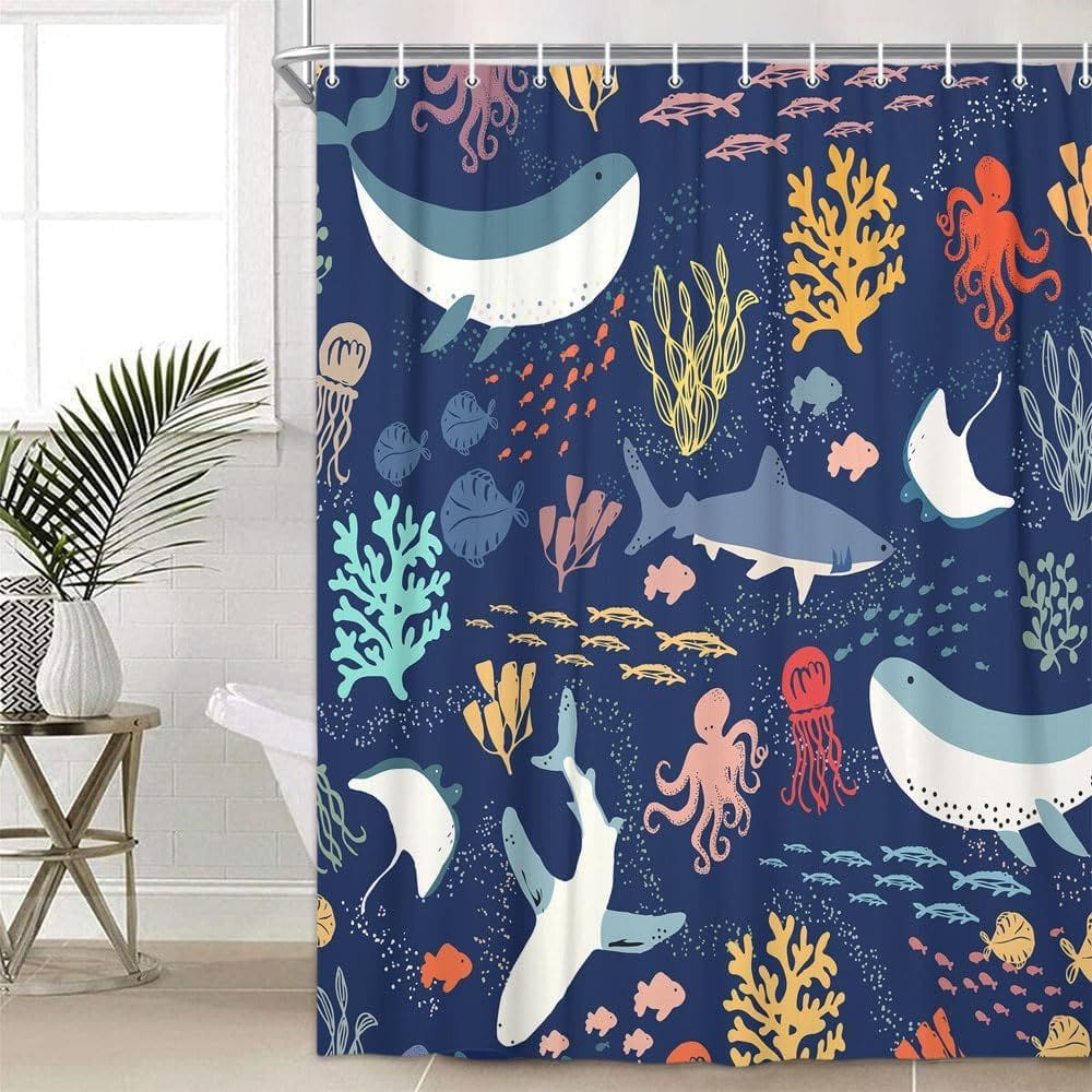 Cortina de chuveiro Lacoiime Shark Blue Azure Ocean Animal 120x160cm