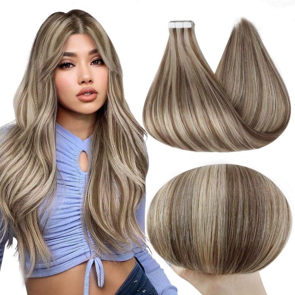 Fita adesiva em extensões de cabelo Full Shine 50 g, 20 unidades, 50 cm, marrom acinzentado