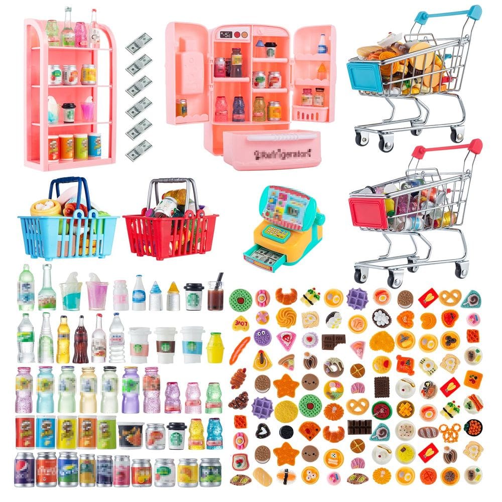 Mini carrinho de compras WEHOO 164 unidades com acessórios para DollHouse