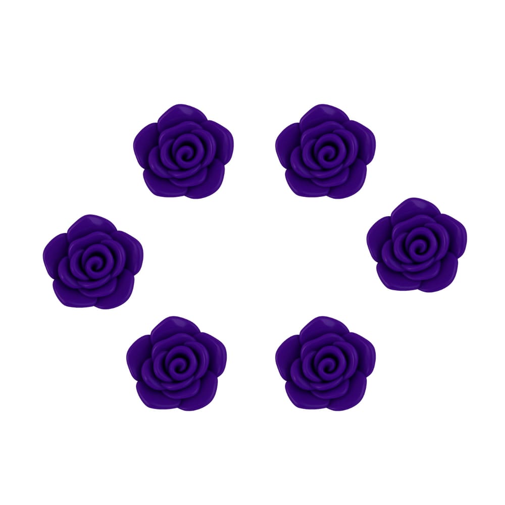 Kit C/6 Miçangas em Resina Flor Rosa Roxo  2 cm