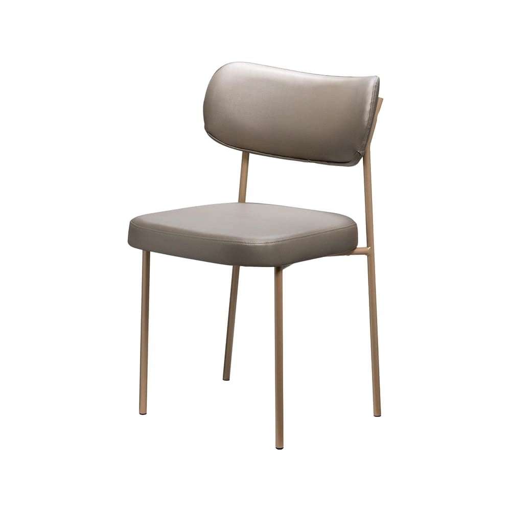 Cadeira Estofada Leather Para Sala Jantar em Aço-Estrutura Dourada e Cinza Gianduia-EdeCasaMoveis
