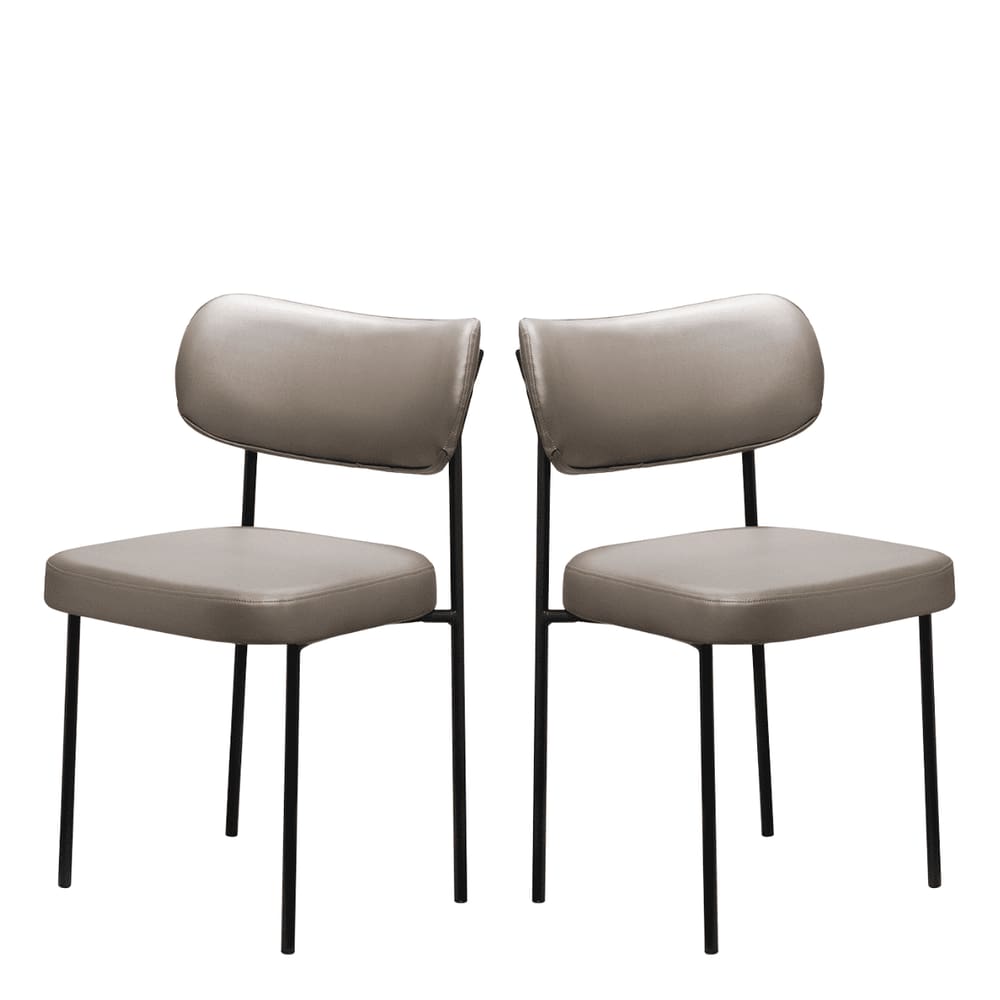 Kit 2 Cadeiras Estofadas Leather Para Sala Jantar em Aço-Cinza Gianduia-EdeCasaMoveis