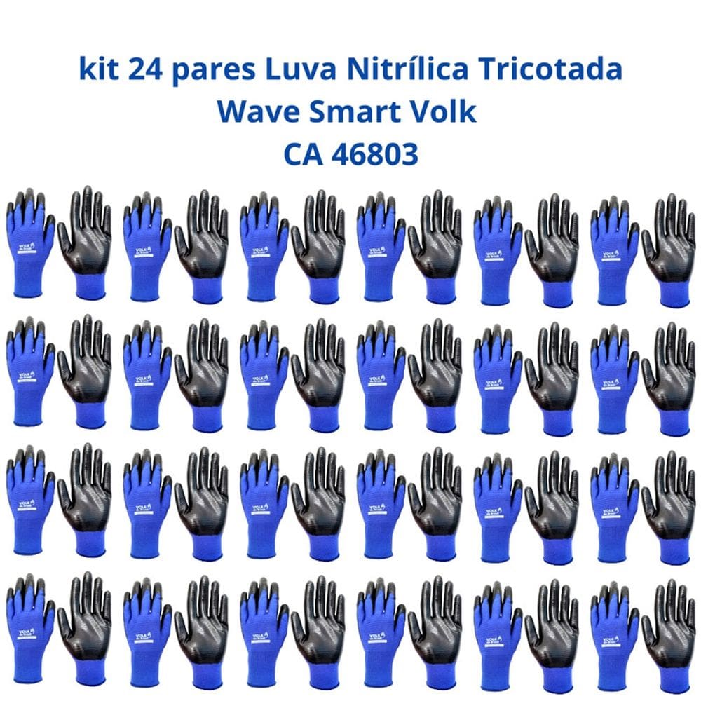 Kit 24 Luvas Nitrílica Tricotada Wave Smart Volk CA 46803
