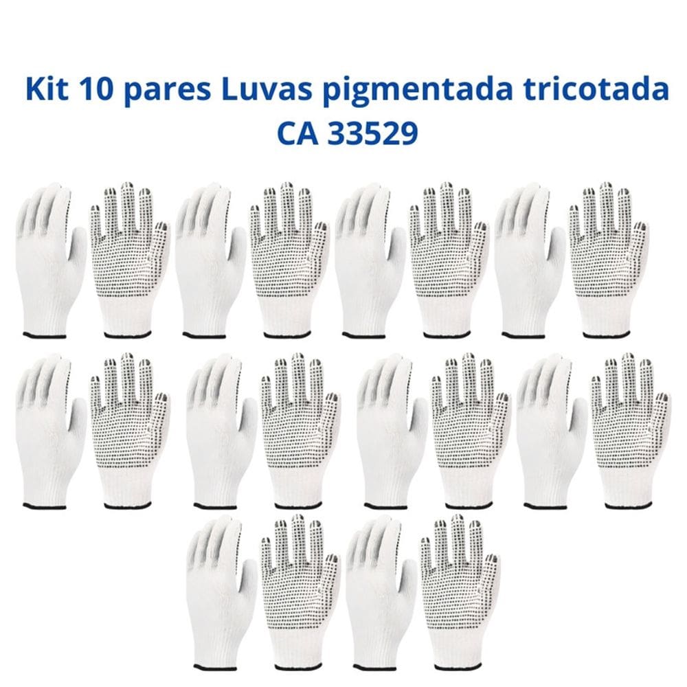 Kit 10 Luvas Pigmentada Tricotada Reforçada Pano Epi TAM U CA 33529
