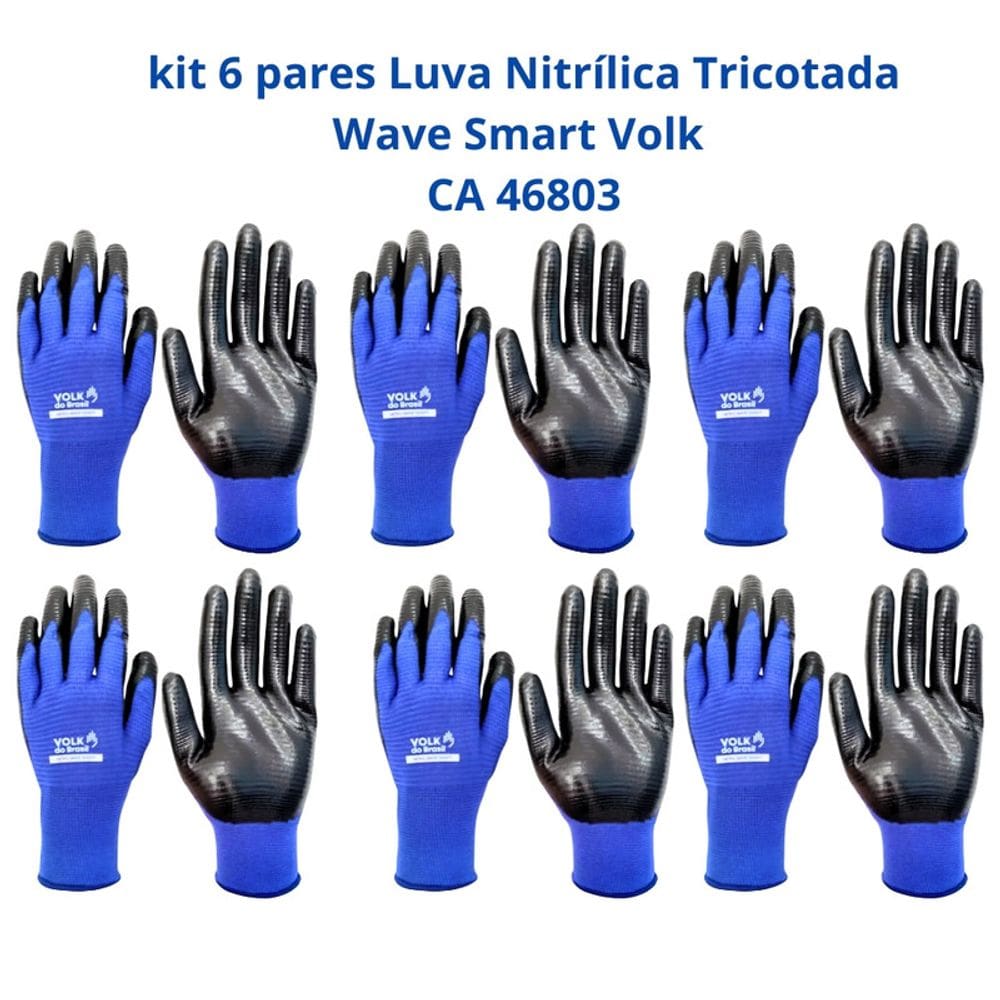 Kit 6 Luvas Nitrílica Tricotada Wave Smart Volk CA 46803
