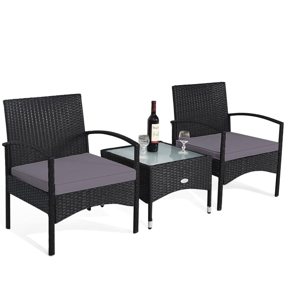 Conjunto de conversação de vime para pátio COSTWAY 3 peças de rattan cinza