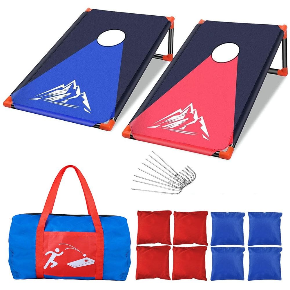 Conjunto de tábuas Cornhole NZQXJXZ 90x60 cm com 8 sacos de feijão e saco vermelho/azul
