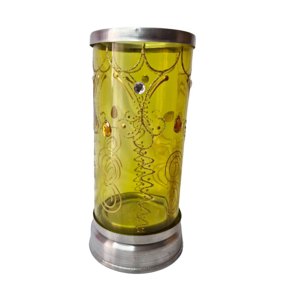 Suporte Porta Vela Amarelo Decorado 18 cm
