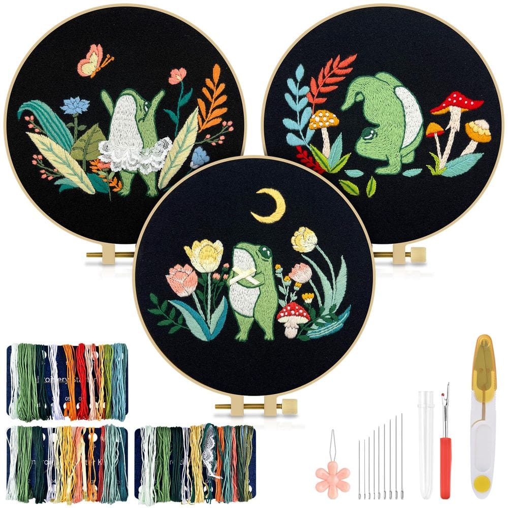 Kit de bordado TINDTOP Frog para adultos com tecido bordado