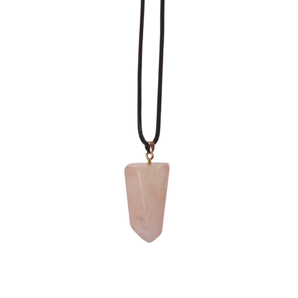 Colar Cordão com Pingente Quartzo Rosa Natural
