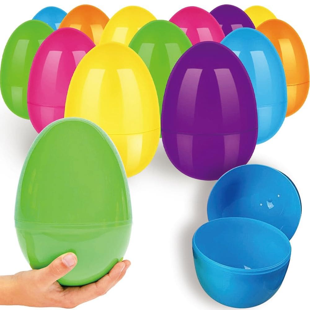Ovos de Páscoa de plástico Jumbo DINESIL 12 unidades, preenchíveis em 6 cores