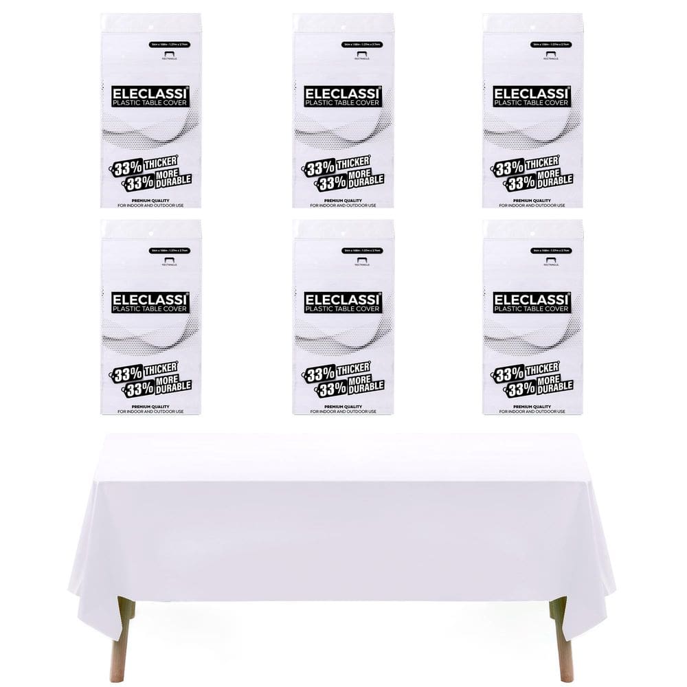 Toalha de mesa de plástico, pacote com 6, Eleclassi Premium, branca, 137x274cm