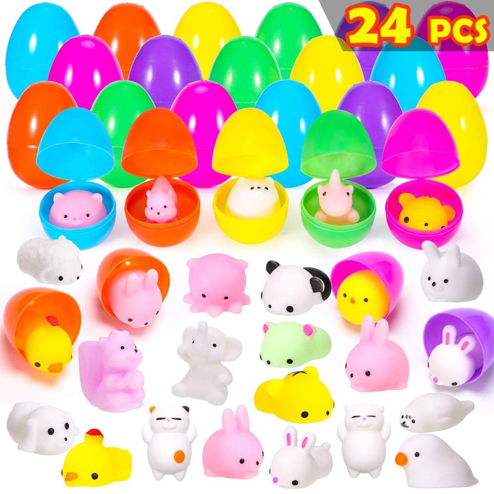 Ovos de Páscoa cheios de brinquedos Mochi Squishy, 24 unidades para crianças