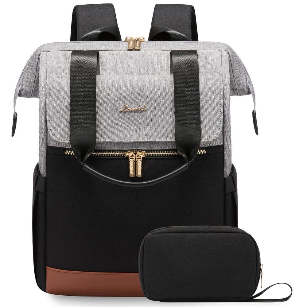 Mochila para laptop LOVEVOOK para mulheres de 15,6&quot; com porta USB cinza-preta
