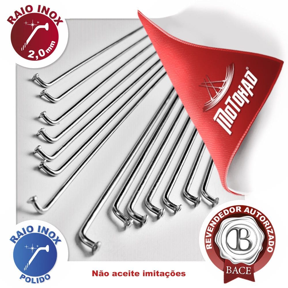Kit de Raio Inox Bicicleta 280 x 2,0mm (72 raios + niples)
