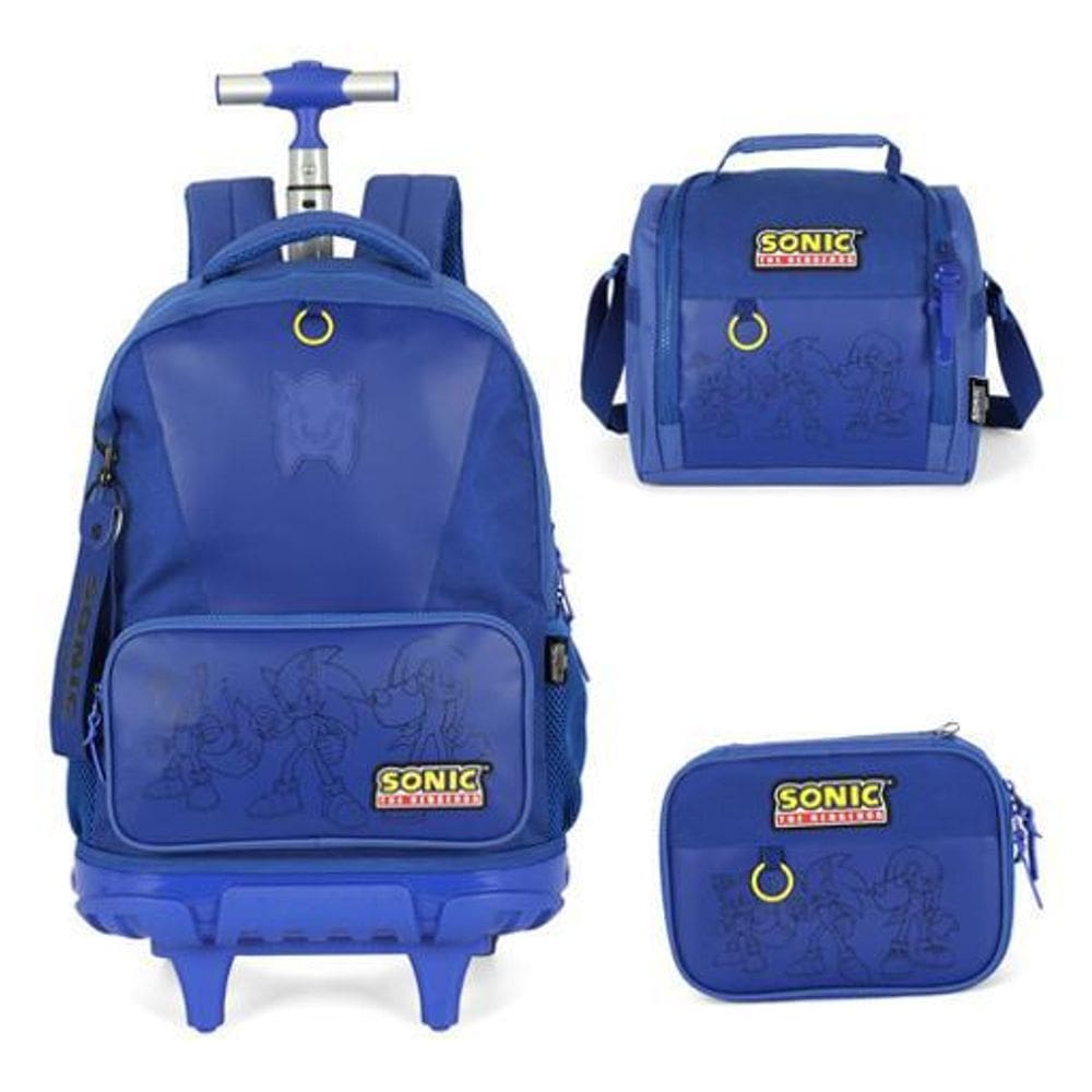 Kit Mochila Rodinhas Lancheira Estojo  Sonic