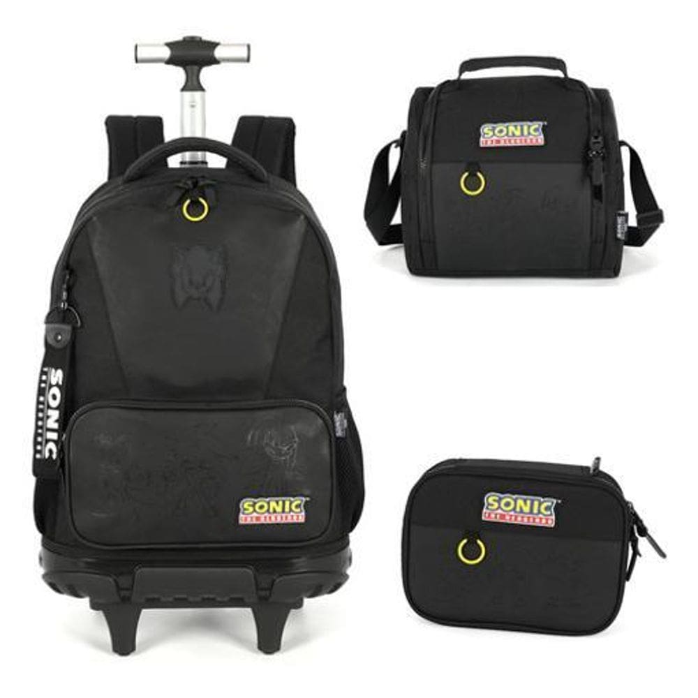 Kit Mochila Rodinhas Lancheira Estojo  Sonic