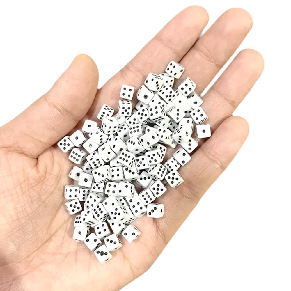 Dados de 5 mm, mini de 6 lados para jogos de tabuleiro, 100 peças brancas