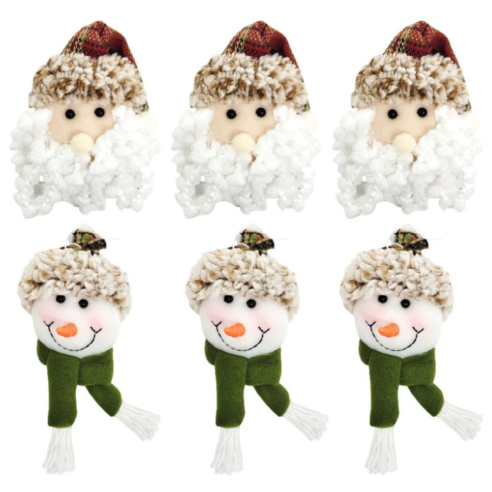 Kit Carinha Pelúcia Papai Noel e Boneco de Neve 6 Peças Tricot Xadrez 13cm - Magizi