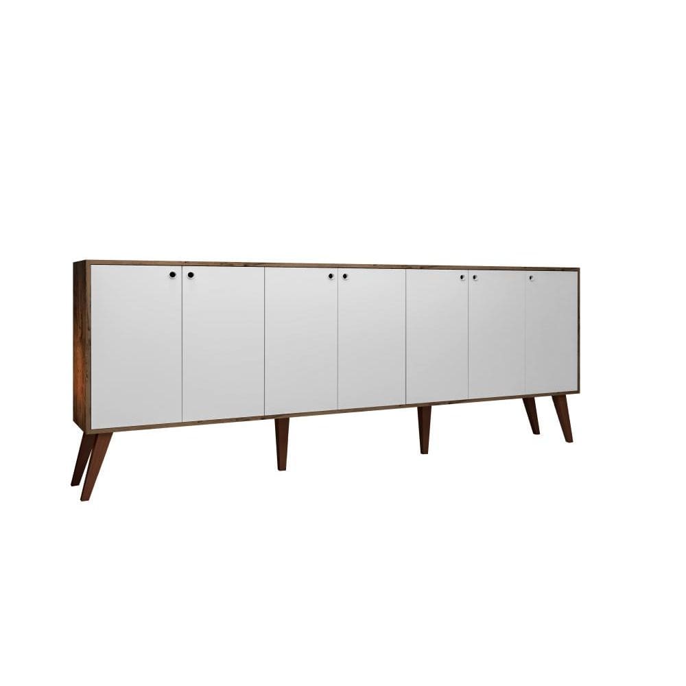Balcão Aparador Buffet Retrô 7 Portas Com Pés Palito Castani com Branco Brienza Movelaria