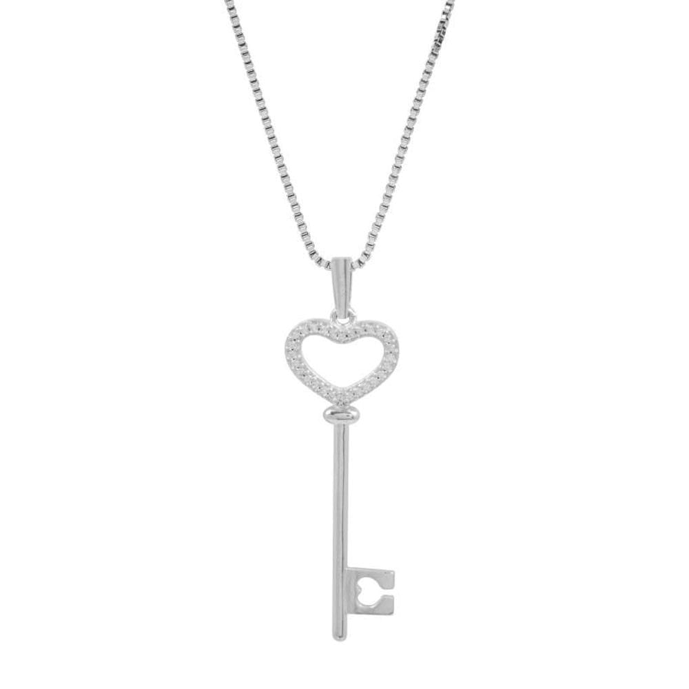 Colar de Prata Chave Love com Zircônias 60cm