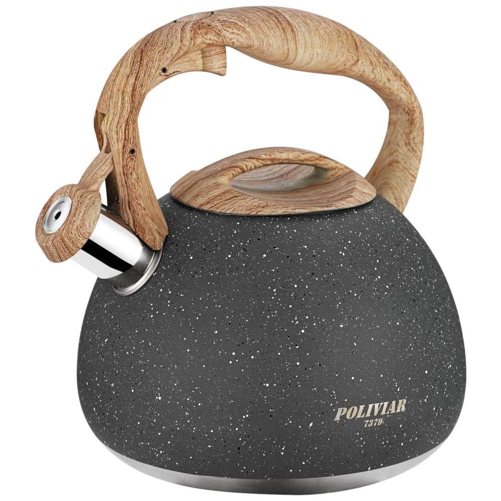 Poliviar Tea Kettle, 2.7 Quart Natural Stone Finish with Wood Pattern Handle Loud Whistle Food Grade Stainless Steel Teapot, Anti Hot