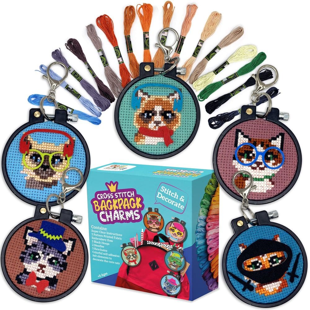 Kit de ponto cruz CRAFTILOO Cats 5 para crianças iniciantes com argolas