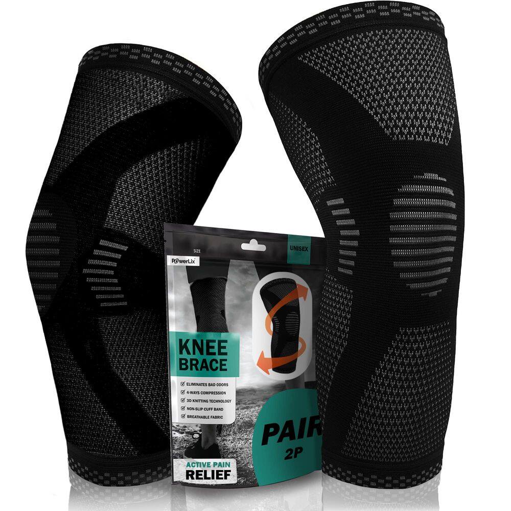 Manga de compressão de joelho POWERLIX Black XL para homens e mulheres