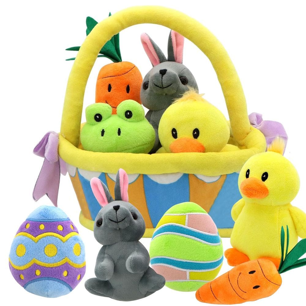 Cesta de pelúcia de Páscoa JOYIN, 7 peças, estilo autêntico para crianças