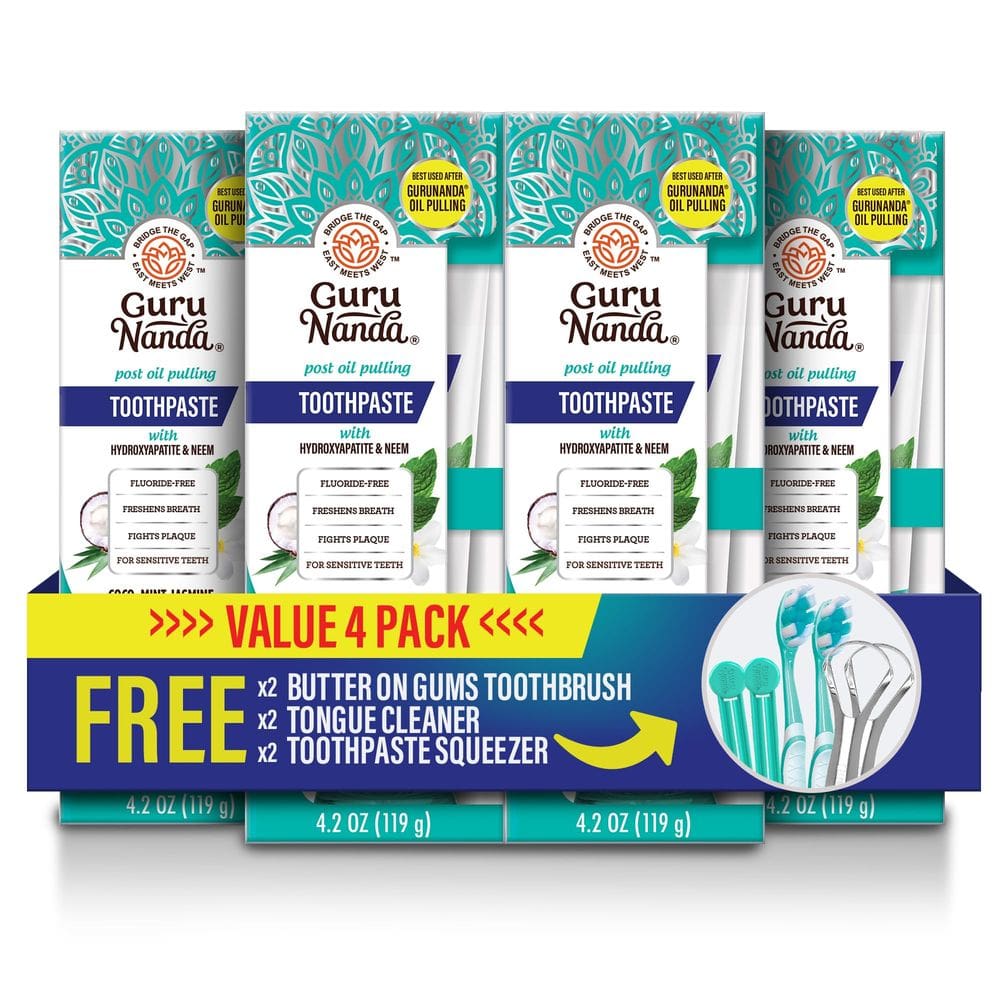 Pasta de dente GuruNanda Hydroxyapatite SLS e sem flúor, pacote com 4