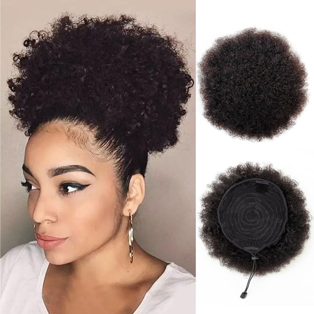 Extensões de cabelo Boymia Afro Puff, 2 peças #1B, preto natural, 20 cm