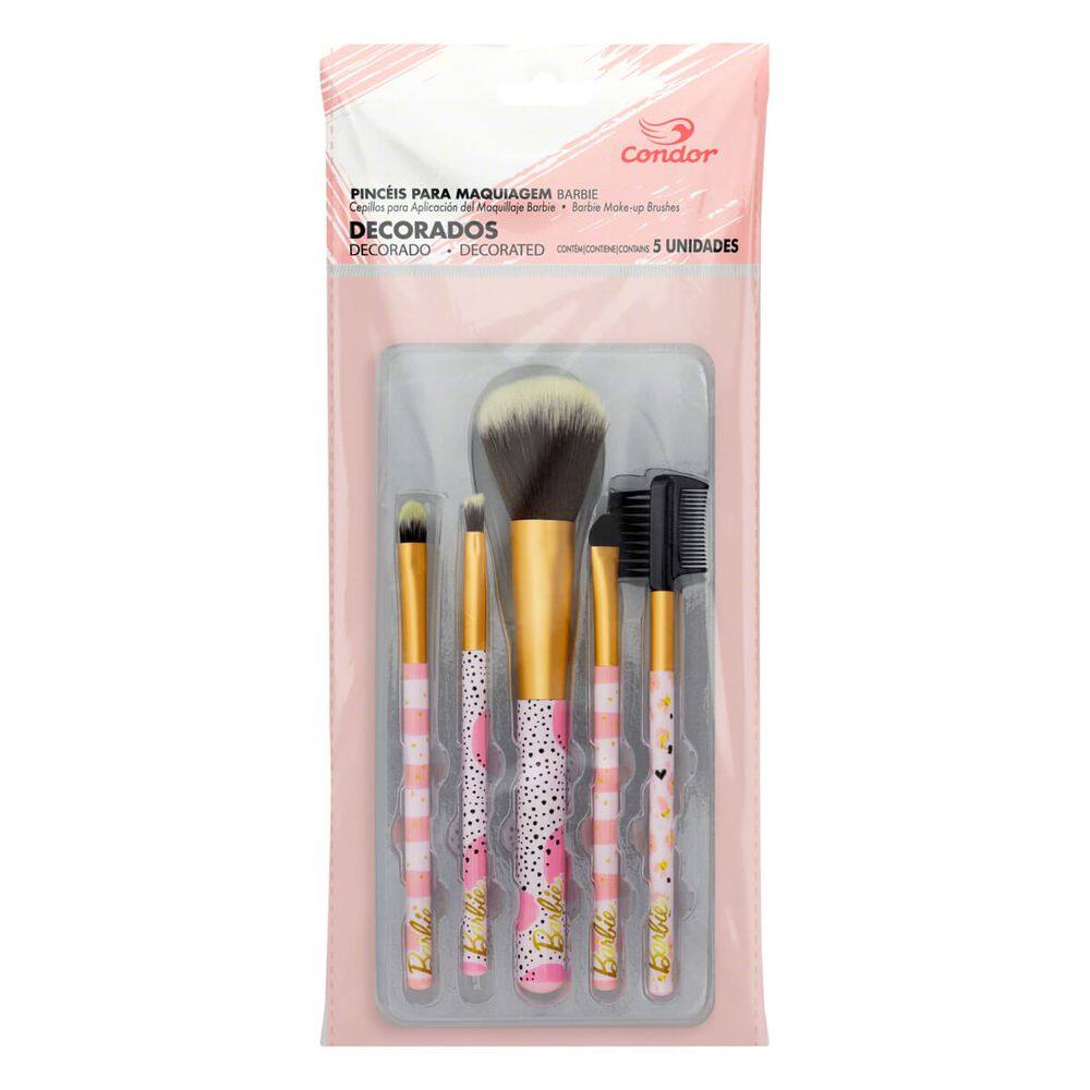 Kit Pincel Decorado Para Maquiagem Barbie Condor 5 Unidades