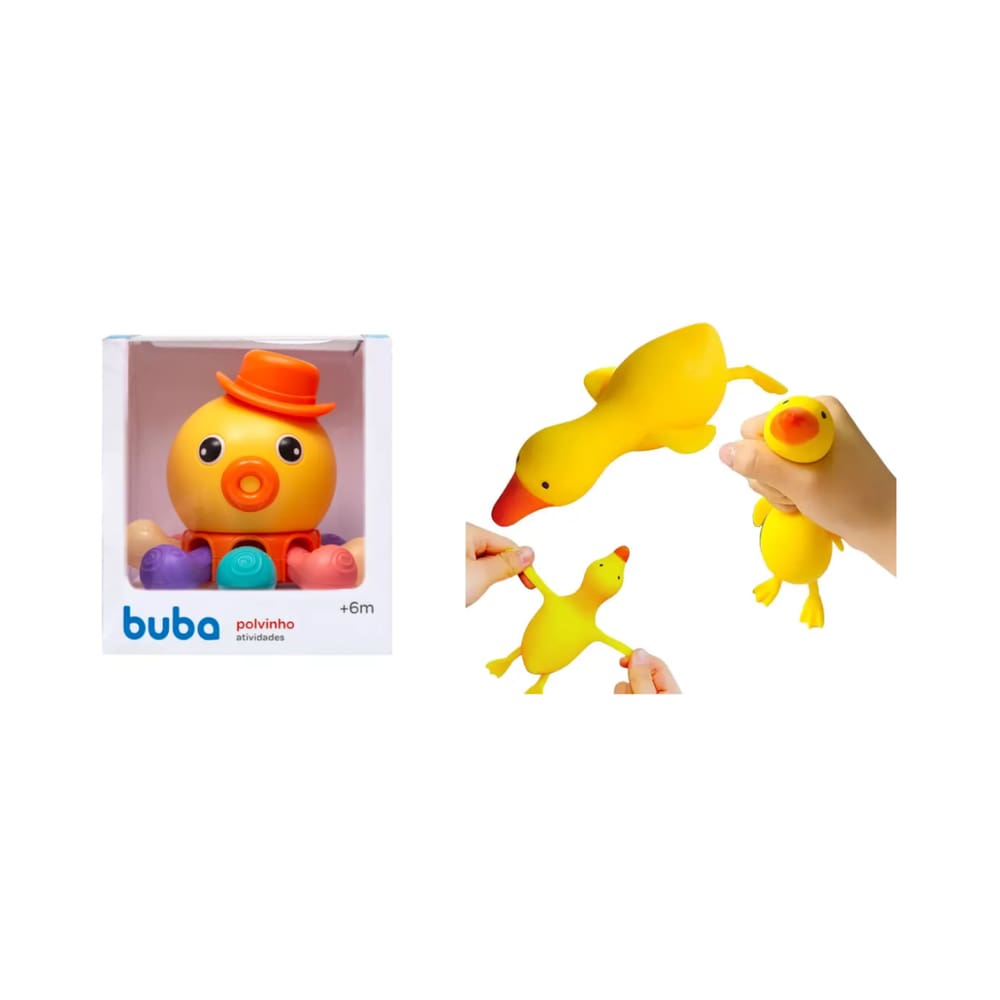 Kit Brinquedo Educativo Polvinho E Pato Puxa Anti tensão