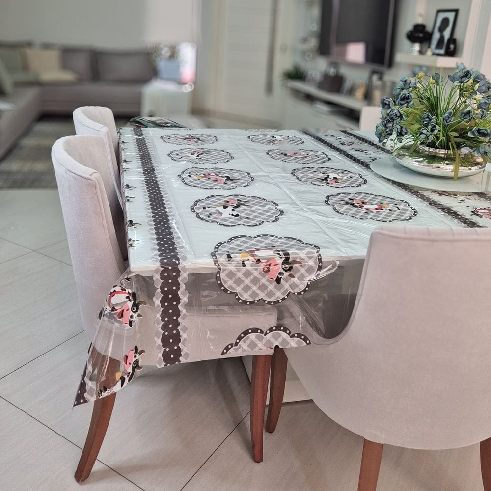 Toalha de Mesa Estampada 4,0x1,4m Protetora Transparente 09
