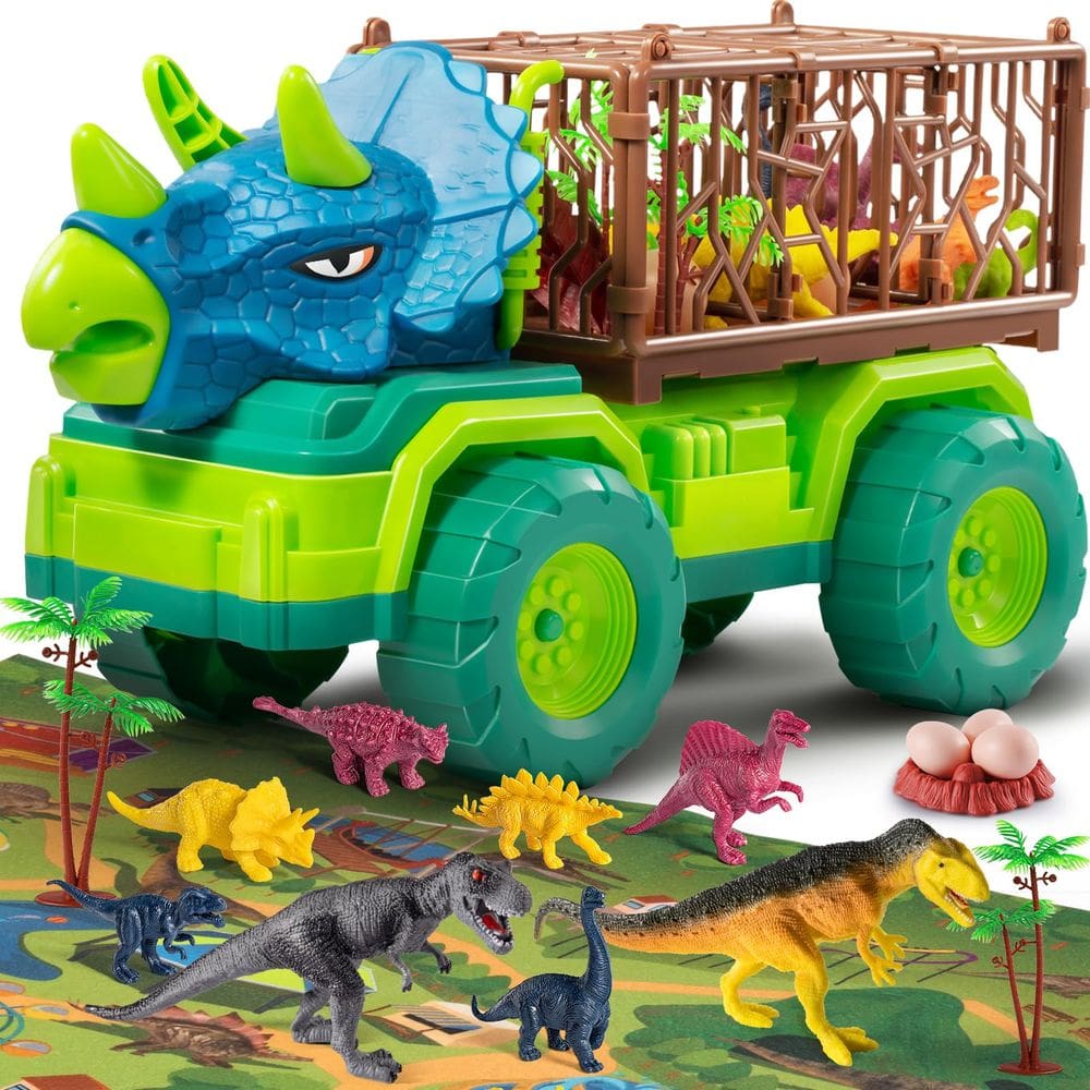 Caminhão de brinquedo TEMI Dinosaur Triceratops com 8 bonecos de dinossauro de 3 a 5 anos