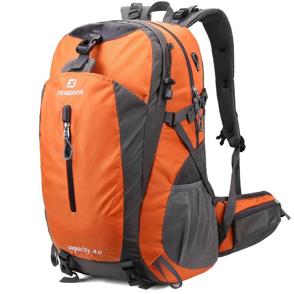 Mochila FENGDONG impermeável leve 40L para caminhadas em laranja